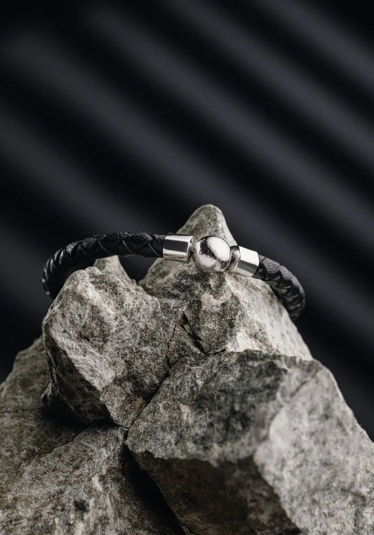 Leather Strap Bracelet with Muonionalusta Meteorite Beads