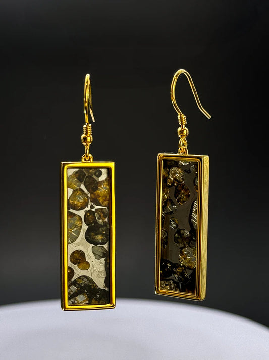 Sericho Pallasite Meteorite Cosmic Shards Earrings – 18K Gold Plated