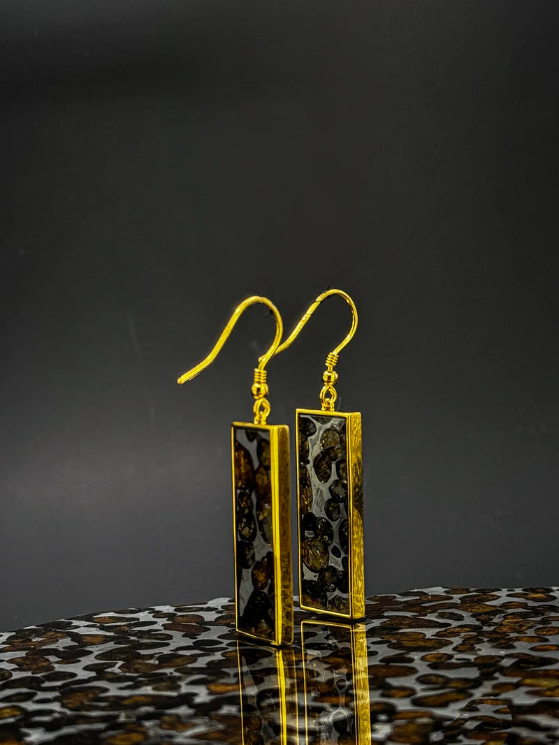 Sericho Pallasite Meteorite Cosmic Shards Earrings – 18K Gold Plated