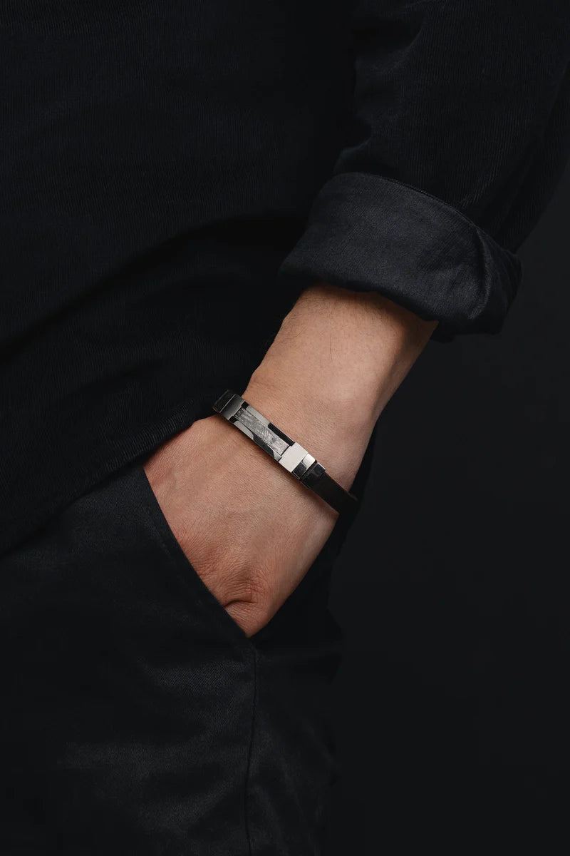 Muonionalusta Meteorite Bracelet with Leather and Stainless Steel