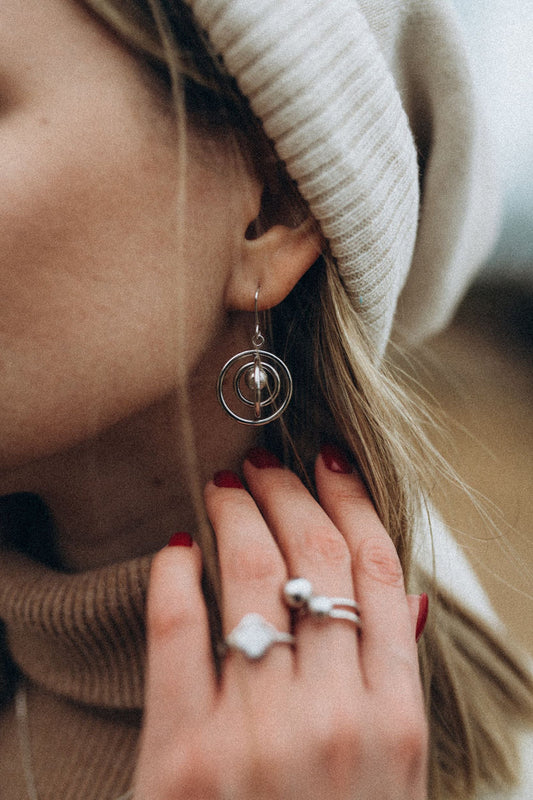 Muonionalusta Meteorite Bead Orbit Earrings