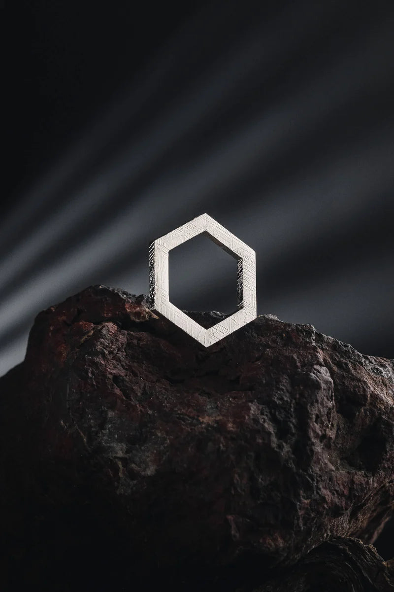 Meteorite Hexagonal Pendant with Muonionalusta Stone
