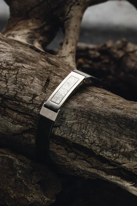Meteorite Bracelet with Leather and Stainless Steel
