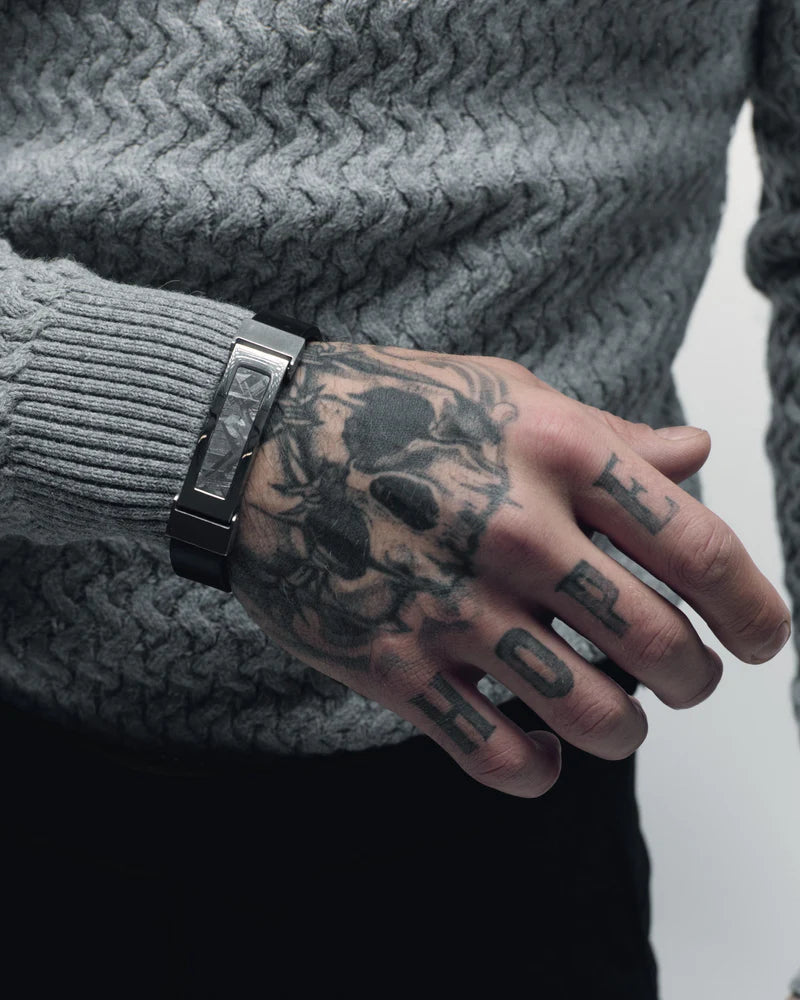 Meteorite Bracelet with Leather and Stainless Steel