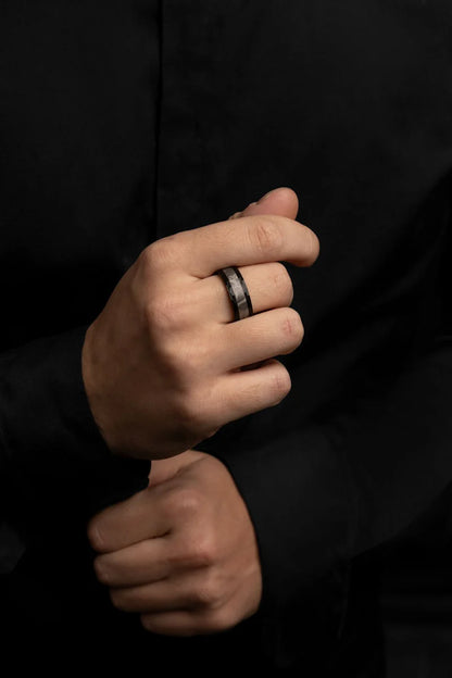 Muonionalusta Meteorite Ring with Black Tungsten Band