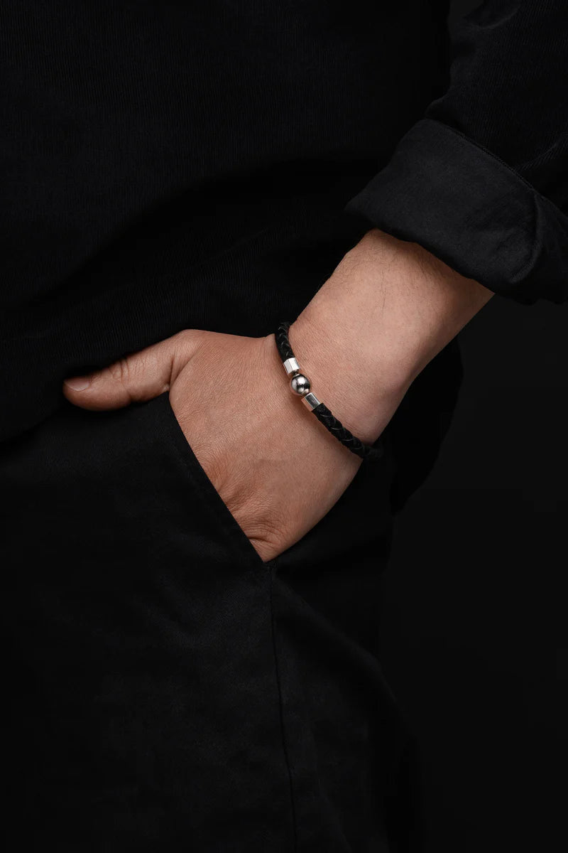 Leather Strap Bracelet with Muonionalusta Meteorite Beads