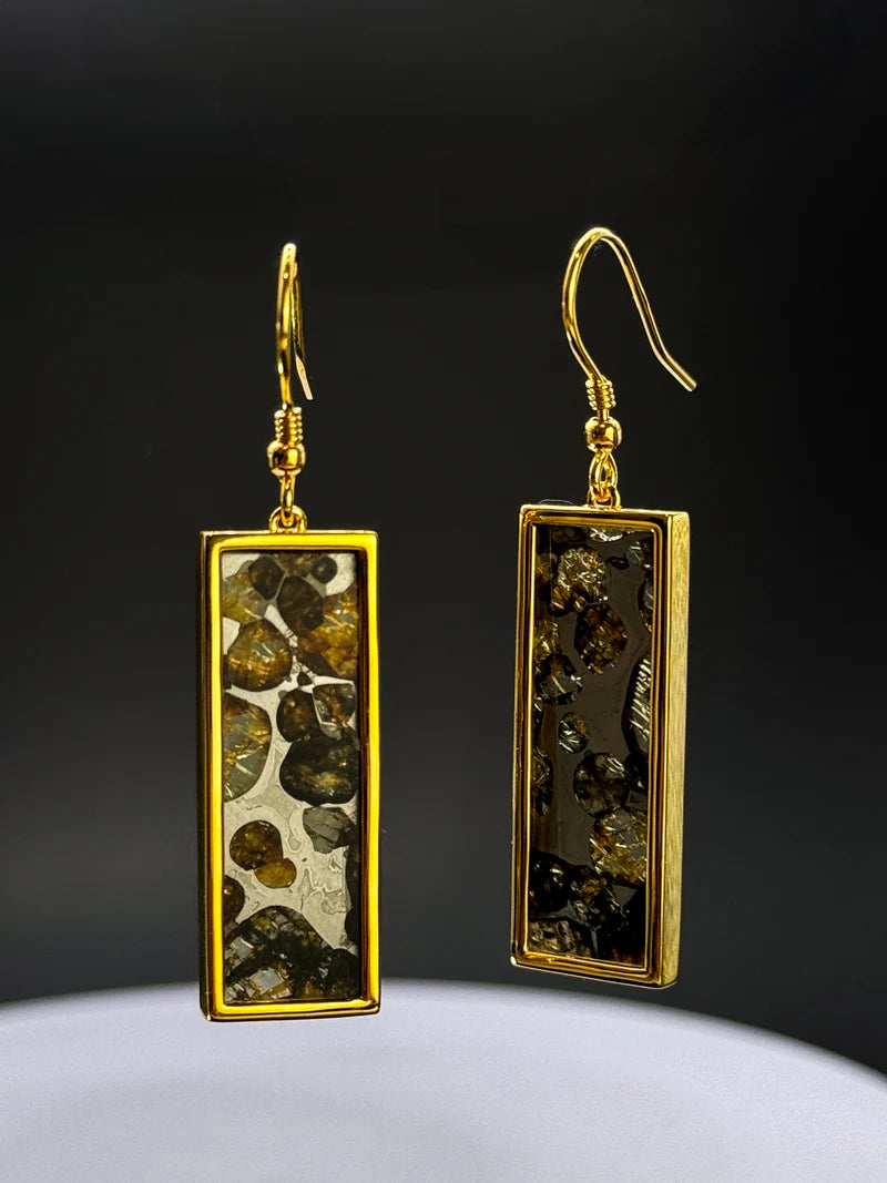 Sericho Pallasite Meteorite Cosmic Shards Earrings – 18K Gold Plated