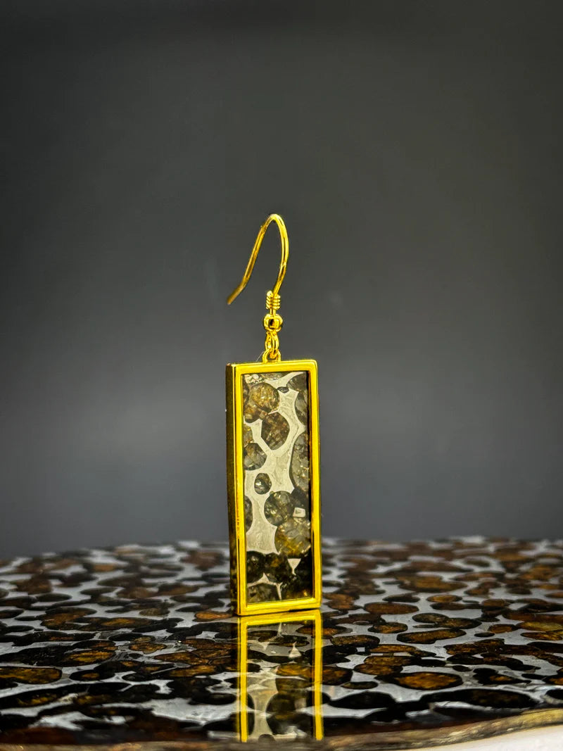 Sericho Pallasite Meteorite Cosmic Shards Earrings – 18K Gold Plated