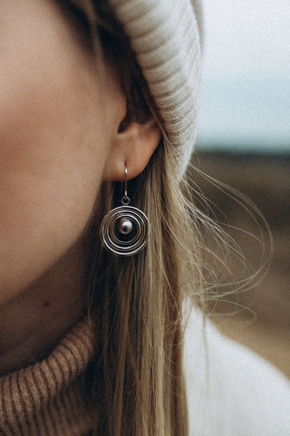 Muonionalusta Meteorite Bead Orbit Earrings