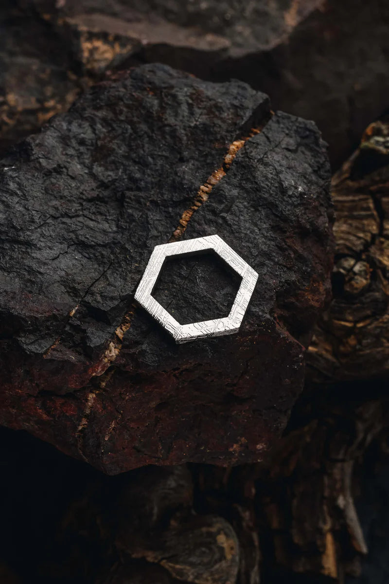 Meteorite Hexagonal Pendant with Muonionalusta Stone