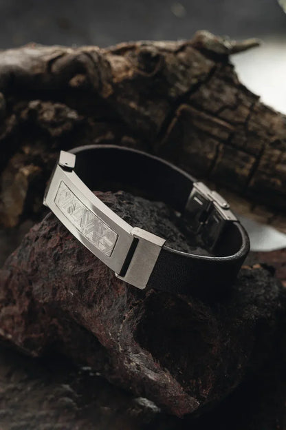 Meteorite Bracelet with Leather and Stainless Steel